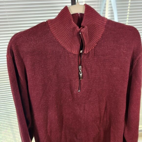 Vintage Structure $69 XXL 1/4 Quarter Zip Mock Neck 100% Cotton Burgundy Sweater - Picture 2 of 9